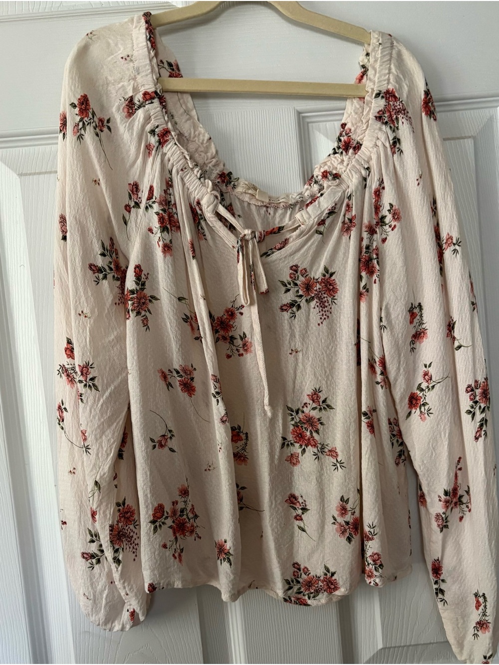 Rewind Cream Floral Peasant Blouse with Tie